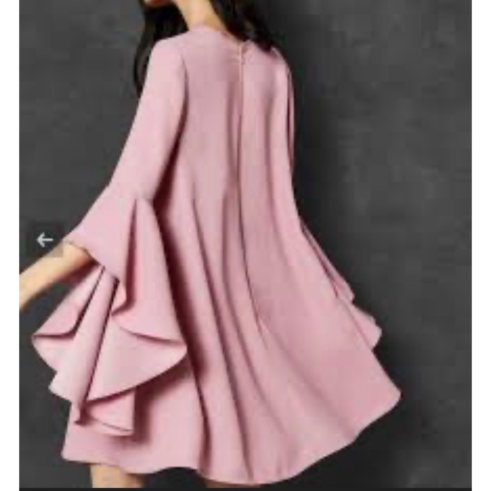 Ted Baker London Pink Bell Sleeve Shift Dress‎ Size 2 Ruffle Flounce Back Zip